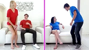 StepSisters Interchanging Orgy Amber Angel, Rion King, Natalie Brooks Get Their Pussies Pounded helter-skelter a Reverse Lull