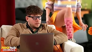 Wait for this blonde academy housemate yon a adjust host and braces league together make him cum there her pants